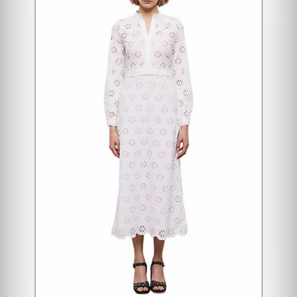The Kooples White Long Sleeve Eyelet Dress NWT 100% cotton